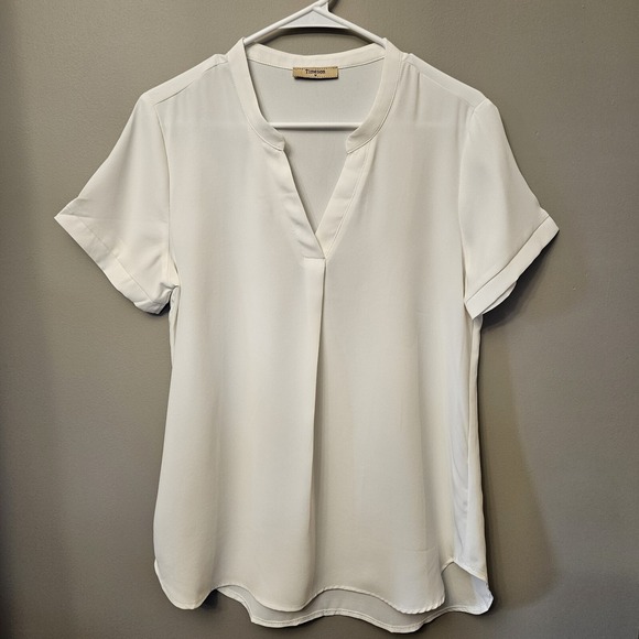 Tops - Timeson Women's‎ White V-Neck T-shirt Flowy Blouse Medium